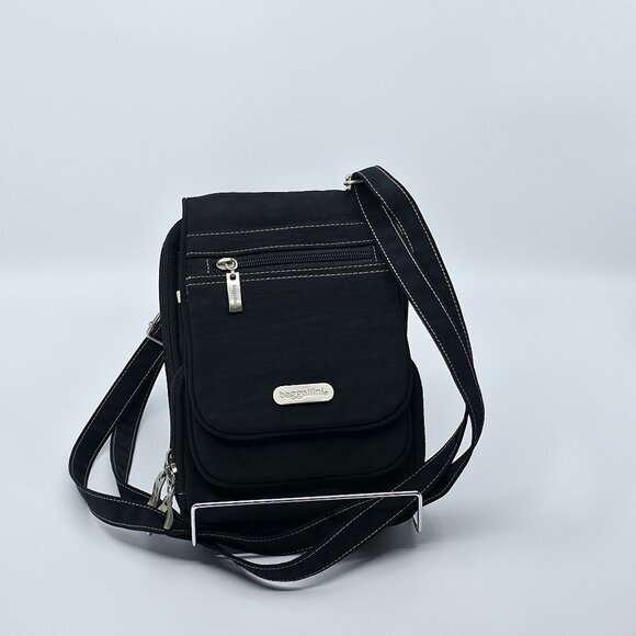 Baggallini Handbags - Baggallini Black Nylon Flap Crossbody Bag with Built-In Wallet & ID Window